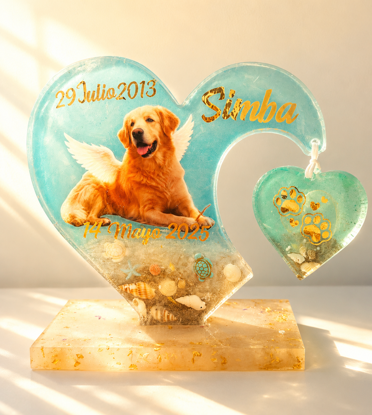 Portrait of Simba beside his Eternal Link handcrafted keepsake